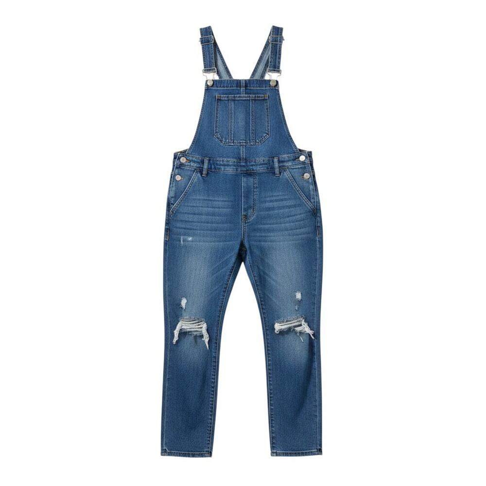 Risen Jeans Denim Overalls Small Distressed Knee Cotton Bib Jumpsuit 100% Cotton - Picture 2 of 10